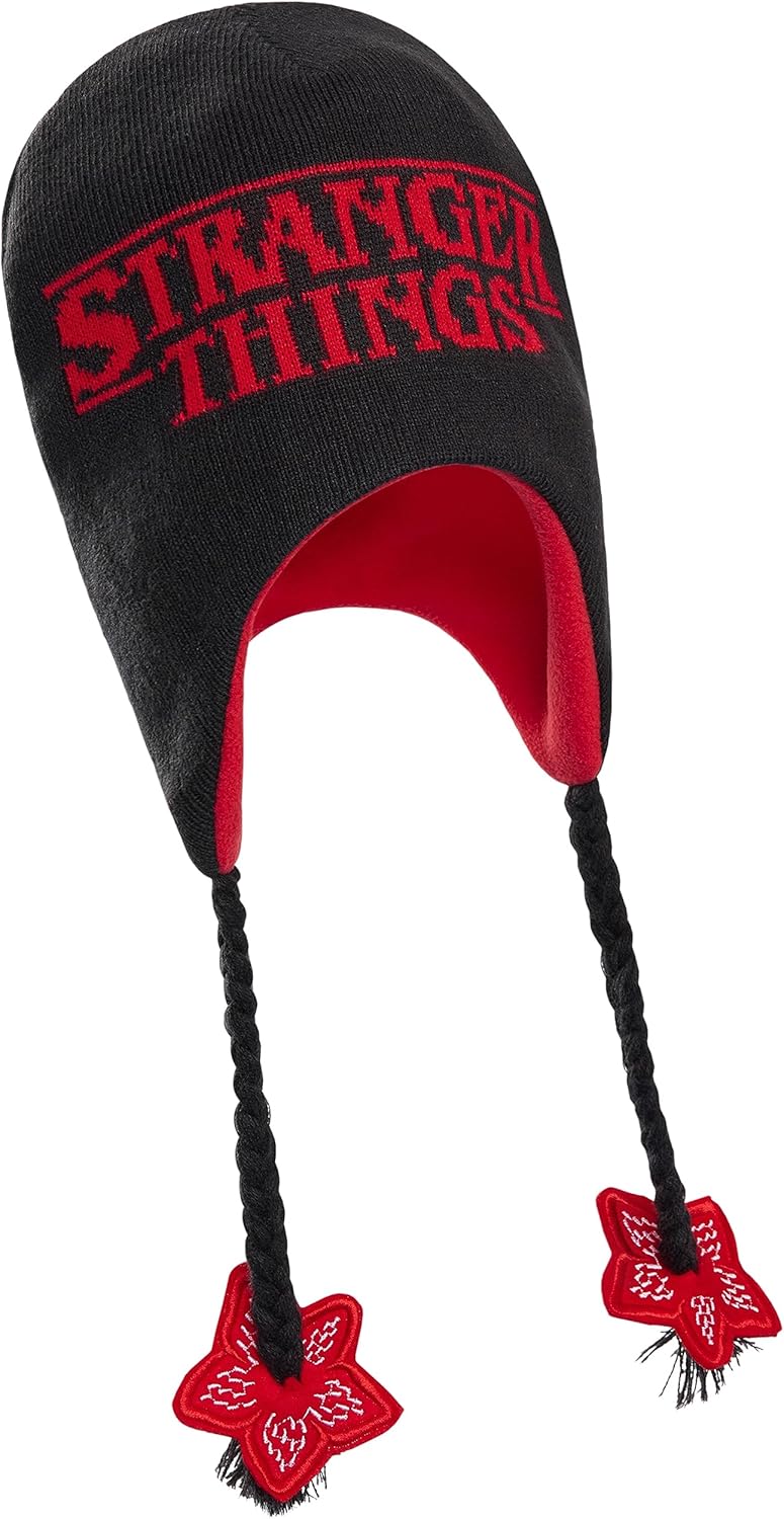 Stranger Things Beanie Hat with Ear Flaps for Kids and Teenagers - One Size Children's Winter Hats - Gifts for Kids Black/Red - Image 1